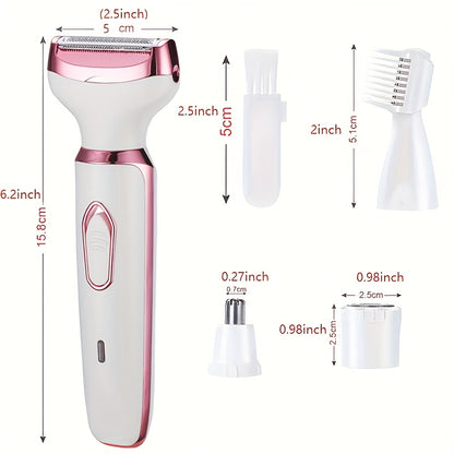 4 In 1 Women's Electric Hair Remover/Women's Multi-Function Electric Hair Remover Set/Women's Bikini Trimmer/USB Rechargeable/Hair Remover for Pubic Hair, Eyebrows, Nose, Face, Legs, / Portable, Gentle, Women's Gift, Mother's