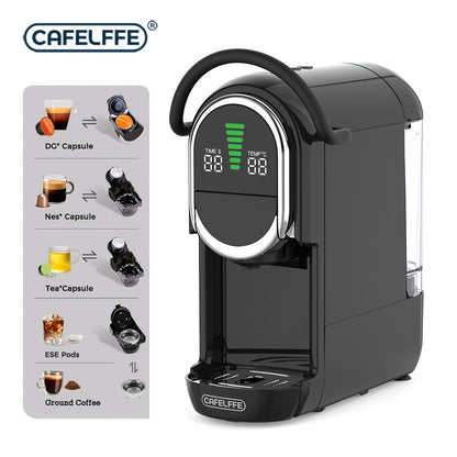 CAFELFFE 4-in-1 Capsule Coffee Machine | 19 Bar Espresso Maker | Smart Temp Control & 7 Preset Brewing Times | Compatible with Nes/DG/ Capsules Ground Coffee/ESEpod | Premium Gift Set for Coffee Lovers & Family, Automatic Esp