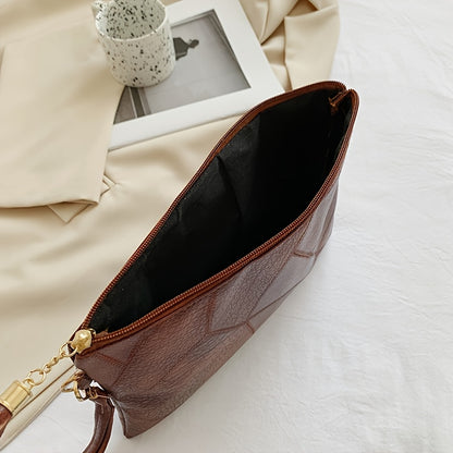 Women's Vintage Handbag & Wallet Clutch - Detachable Strap & Zipper Closure, Tassel Fringe Tassel Chain Strap, Golden-Tone Hardware, Deep Brown/Black Retro Wallet Purse for Everyday & Formal Events, Lining, Geometric Pattern,