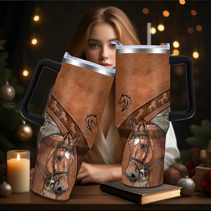 40oz Stainless Steel Horse Tumbler - Double-Wall Insulated Coffee Mug with Lid, Leak-Proof Travel Cup for Hiking & Outdoor Adventures, PVC-Free, Hand Wash Only - Ideal Gift for Equestrians and Animal Enthusiasts