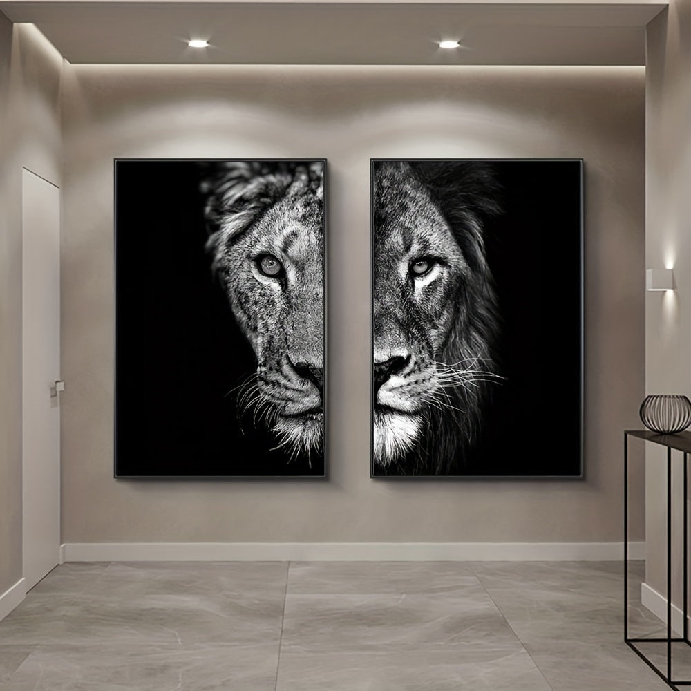 2pcs African Lion Wall Poster - Frameless Canvas Painting for Home Decor - 15.7x23.6in/40cmx60cm - Black and White Design