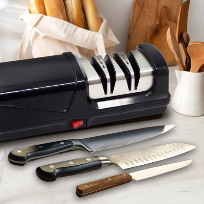 Knife Sharpener, Professional 2-Stages Electric Knife Sharpeners for 20-Degree Straight Edge, Knife Sharpener for Kitchen Knives with Sharpening and Polishing, Black