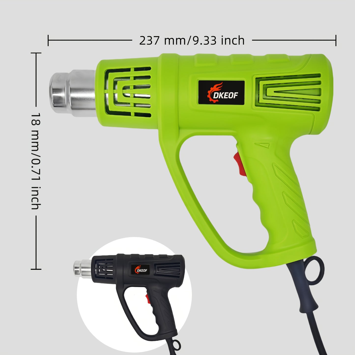 DKEOF 1280W Heavy Duty Heat Gun Kit with Dual-Temperature Settings (302°F/1202°F), Overheat Protection, Fast Heating, Ergonomic Handle & Durable Construction - for Shrinking PVC, Welding