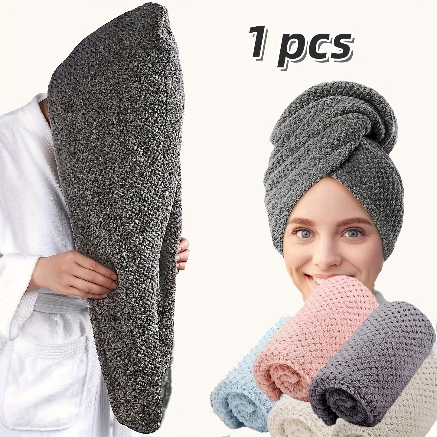 Microfiber Hair Towel Wrap 1 PCS - Soft and Fluffy Waffle Weave, Fast Drying Hair Cap with Button, Knit Fabric, Suitable for Bathroom - Contemporary Polyester Space-Themed Towel for Women, Highly Absorbent