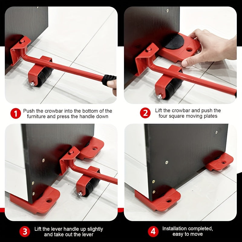 5pcs Heavy-Duty Furniture Moving System, Uncharged, No Battery Required, with Lifter Tool Set for Hardware Moving Tools