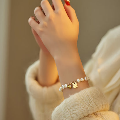 Women's Elegant Beaded Bracelet - Golden-Tone Chain with Heart Charm, Everyday & Special Occasion Jewelry Gift for Valentine's, Anniversary, Birthday - Year-Round Luxury Accessory for Women