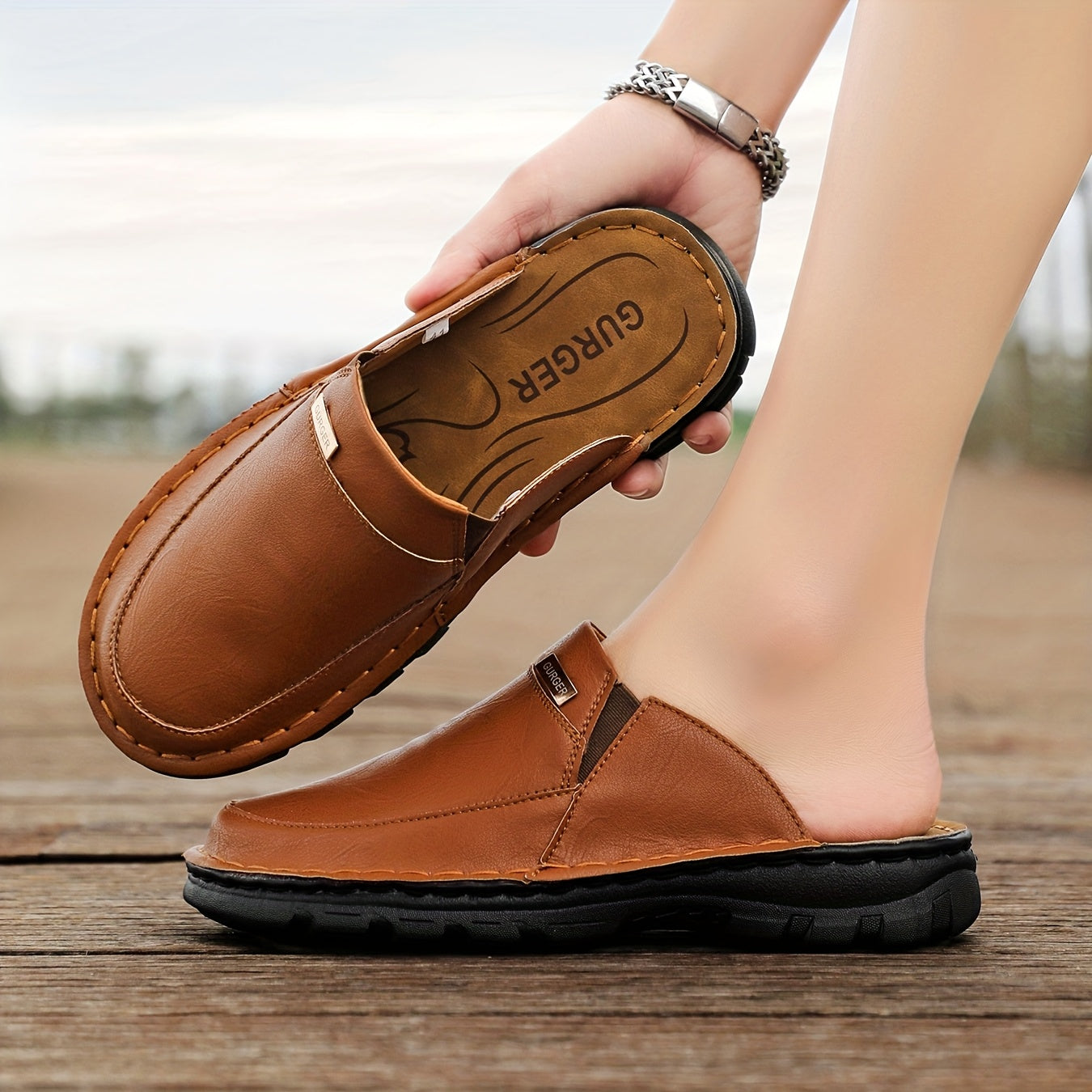 Men'S Mules & Clogs Summer Sandals, Closed-Toe, Breathable, Slip-On, Rubber Sole, for Beach, Garden & Outdoor Activities