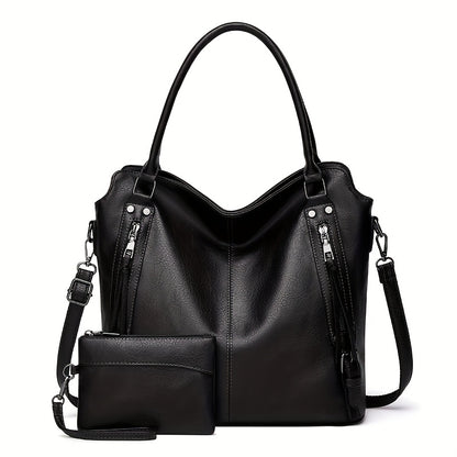 Women'S Large Capacity Tote Bag - Stylish Brown with Golden-Tone Hardware, Zipper Closure & Detachable Strap, Perfect for Work Or Everyday Use, Versatile Carryall | Elegant | Durable, Large Tote Bag