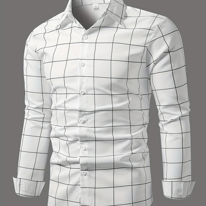 Simple Stripe And Plaid Pattern, Men's Casual Daily Thin Long Sleeve Lapel Shirt For Spring Summer