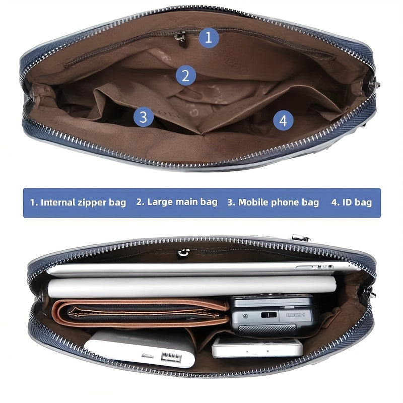 Men'S Premium Oxford Fabric Crossbody Bag with Adjustable Strap - Multi-Compartment Casual Shoulder Bag for Everyday Commute & Outings, Royal Blue with Orange Accents - Ideal Gift for Boyfriend & Family, Crossbody Purse, Vers