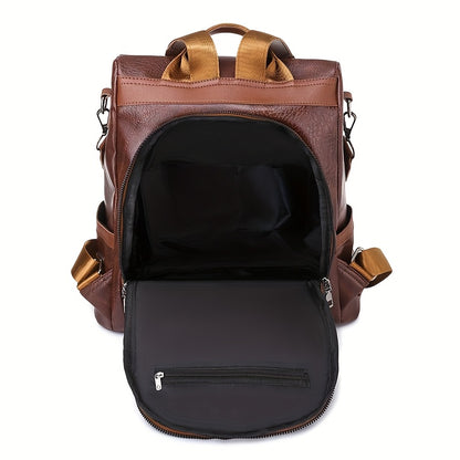 Women's Backpack - Large Capacity, & Travel Bag with Golden-Tone Hardware, Adjustable Shoulder Straps & Front Zipper Pocket - Coffee Brown/Beige/Red/Black Handbag for College, Business, Daily Use (Stylish Durable PU, Bags For