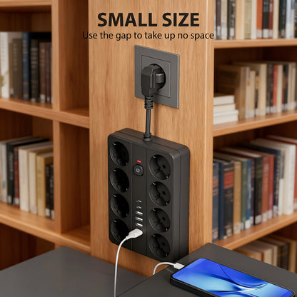 1pc 14-in-1 Surge Protector Power Strip with USB Chargers, 4 USB-A Ports & 2 USB-C Ports, 8 AC Outlets, Compact Desktop Charger Wall Mount, European Standard Plug, 220-240V, Ideal for Office, School, and Dormitory Use, Office