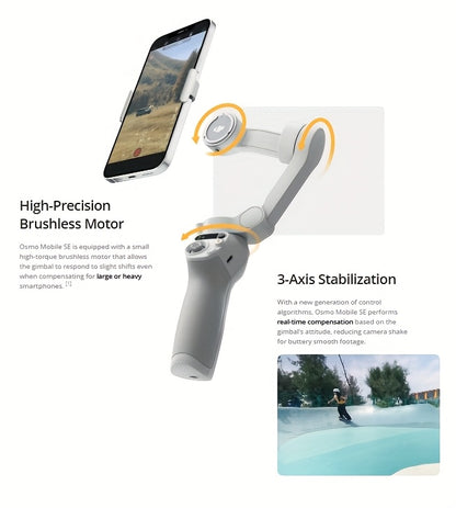 DJI Osmo Mobile SE OM Handheld Gimbal Stabilizer, a portable, foldable, intelligent follow - shooting and anti - shake mobile phone selfie gadget that is compatible with various devices
