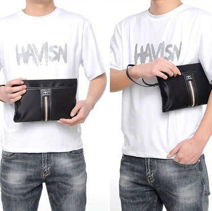 MARHSEIKE Men's Large Capacity Clutch Bag - Stylish Black Nylon Handbag with Zippered Compartment & Adjustable Strap, Trendy Business Phone Holder for Everyday Use, Secure Travel Pouch|Modern Masculine Clutch|Durable Zipper C