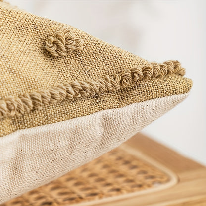 1pc Brown Checkered Throw Pillow Cover - Retro Simple Style Canvas Circle Velvet Craft for Living Room Sofa Bedroom Decor