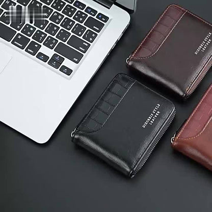 Luxury PU Leather Men's Wallet with RFID Blocking Technology, Zipper Closure & Multi-Compartment Design - Brown/Tan Crocodile Texture, Golden-Tone Hardware, Coin Pocket & Card Holder - Elegant Gift for Men, Durable Everyday W