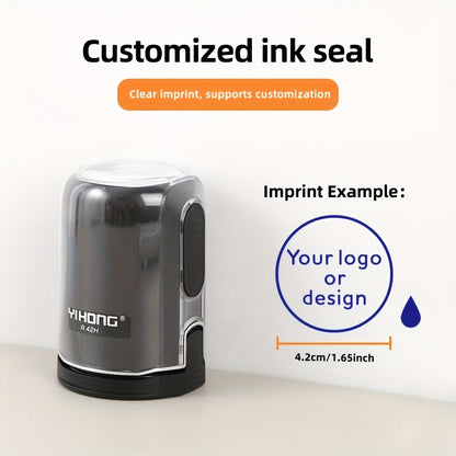 Customized Logo & Text Stamp - Personalized Anime Character Design, High-Quality Ink Seal for Business Badges and Office Use, Round Shape, Black Plastic Body, Perfect for Adding a Unique Touch to Documents, Business Badge Mak