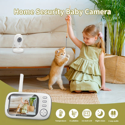 Baby Monitor,with 720P , 8.89 cm LCD Screen, Wireless 274.32meter Transmission  Baby Monitor Range, Auto Night Vision, 2-Way Audio Calling, Temperature Sensor and 8 Lullaby Songs, Editor with, Portable Monitor, Compact Design