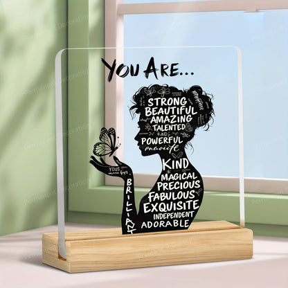 [2D Flat] 1pc Inspirational Acrylic Desktop Decoration with Positive Affirmations - "You Are Powerful, Beautiful, Amazing" - Elegant 2D Design for Home, Office, or Cafe Decor - Perfect Gift for Birthdays, Housewarming, Holida