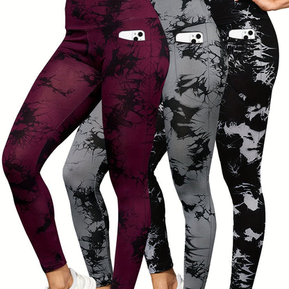 3-Pack Women's High Waisted Yoga Leggings - Non-See Through Tummy Control Workout Pants with Side Pockets, Stretchy All-Season Athletic Leggings in Blue/, Machine Washable for Running, Gym, Casual Attire - Ideal Gift for Wome