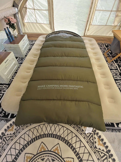 1-Person BISINNA Envelope-Style Sleeping Bag with Full-Zip Closure - Heavy-Duty Synthetic, Olive Green/Beige/Grey/White - Winter Warmth for Camping, Hiking & Backpacking - Portable Half-Zip Design Sleeping Pad Compatible Bag,