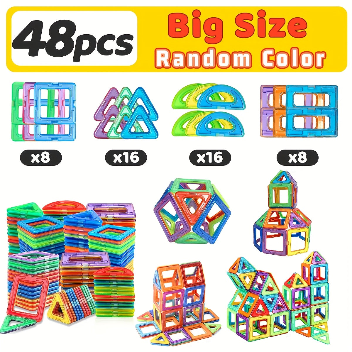 Magnetic Building Blocks Magnets Toys, Big Size STEM Toys Construction Set Toys, Learning Educational Magnet Toys, Birthday Gifts Random colors, Creative Play, Magnetic Cube Puzzle, Magnetic Cube Set, Magnetic Cube Toy, Magne
