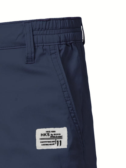 Men'S Classic Solid Color Polyester Short Pants, Casual Golf Wear, Mid Waist, Regular Fit, Slight Stretch Fabric, with Pocket