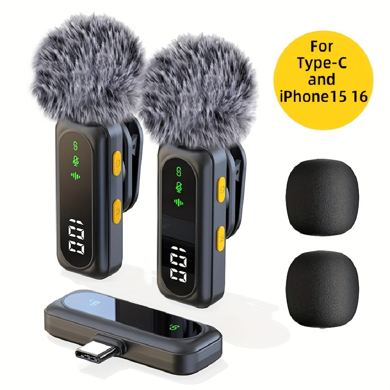 2025 New USB C Phone Mini Microphone for iPhone, Android, Camera, Utsund LED Display Wireless Lavalier Microphone for Video Recording, Clip on Lapel Lav Mics with Noise Reduction for Interview Vlog YouTube TikTok