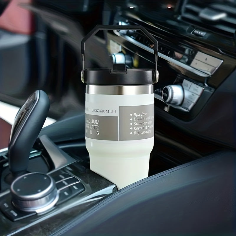 1pc 20oz/30oz Portable Insulated Tumbler With Handle And Straw Lid, Portable Large Capacity Water Bottle, 304 Stainless Steel Car Cup For Outdoor Sports, Travel & Camping, Birthday Gift For Men And Women, Christmas Gift