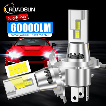 2pcs H7 H11 H1 9005/HB3 9006/HB4 H4 LED Car Headlight, High Low Beam Bulbs 200W/Pair 35000LM/Pair Cold-White 6500K, Decoding Error Free Plug-N-Play Aluminum Body Made,  Error Free Installation, Modern Headlights, Heatresistan