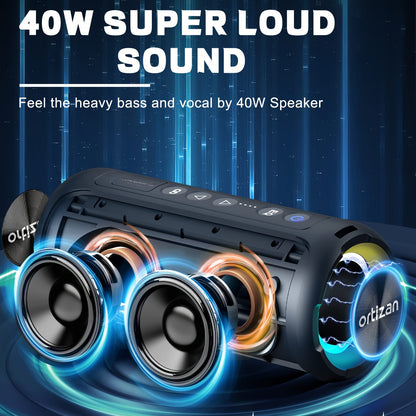 Ortizan 40W PMPO Loud Stereo Portable Speaker,, Wireless Speaker, Shower Speakers Featuring Deep Bass, LED Light, 30H Battery, TF Card, AUX, True Wireless Stereo Speaker Suitable for Both Indoor And Outdoor Use.