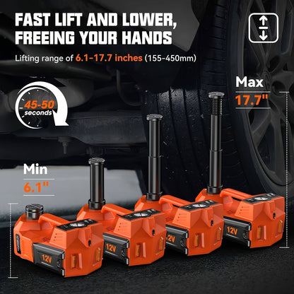 12V 5T Heavy-Duty Hydraulic Jack (15.5-45cm Lift) with Air Compressor & LED Light | Cordless Auto Lifting System for Car, SUV, Truck Tyre Change, Garage Repair