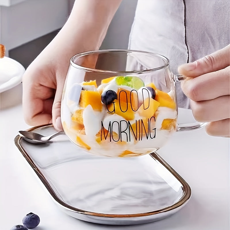 1pc, Good Morning Breakfast Milk Oatmeal Cup, High Borosilicate Glass Mug, Large Capacity Glass Cup, 400ml/13.6oz