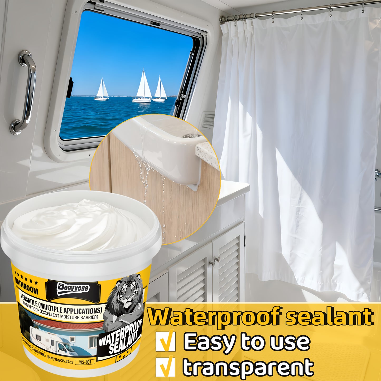 Doeyvose 1kg/35.28oz Heavy-Duty Waterproof Sealant - White Quick-Dry Multi-Purpose Instant Leak Repair for Roofs, Floors,, RV, Boat, Shower - Strong Bonding Agent, Paintable & Coating (No Color Change)