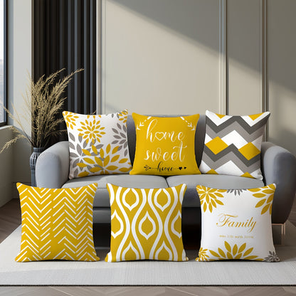 6pcs Modern Geometric & Floral Print Throw Pillow Covers, 44.96cm - Polyester, Machine Washable, Zip Closure - Ideal for Living Room, Bedroom, and Home Decor (Covers Only), Decorative Pillows | Contemporary Style | Zippered P