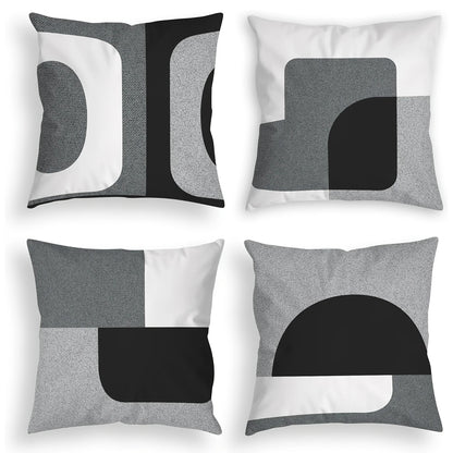 4pcs Modern Geometric Throw Pillows - Black & White Abstract Print, 4 Unique Designs, Soft Durable Fabric with Zipper Closure, Hand Wash Only for Living Room, Bedroom, Sofa Decor, Throw Pillows for Couch, Bedroom Accessories,