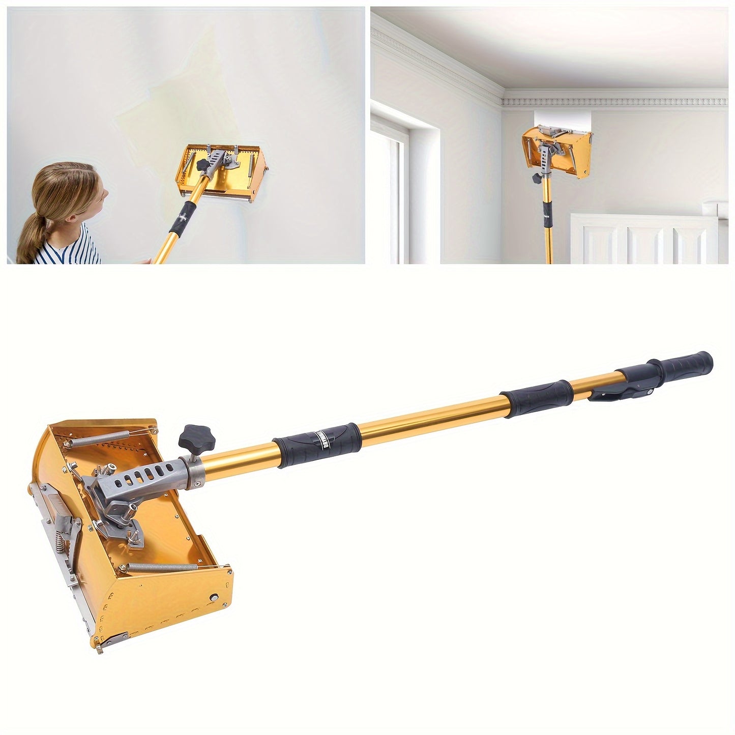 Professional Drywall Flat Finishing Box Tool with 101.6-162.56cm Adjustable Handle - Aluminum Alloy Manual Scraper, Large Capacity Putty Box, 30° Rotating Head & Double-Spring Design for Smooth Walls & Ceilings, Drywall Fini