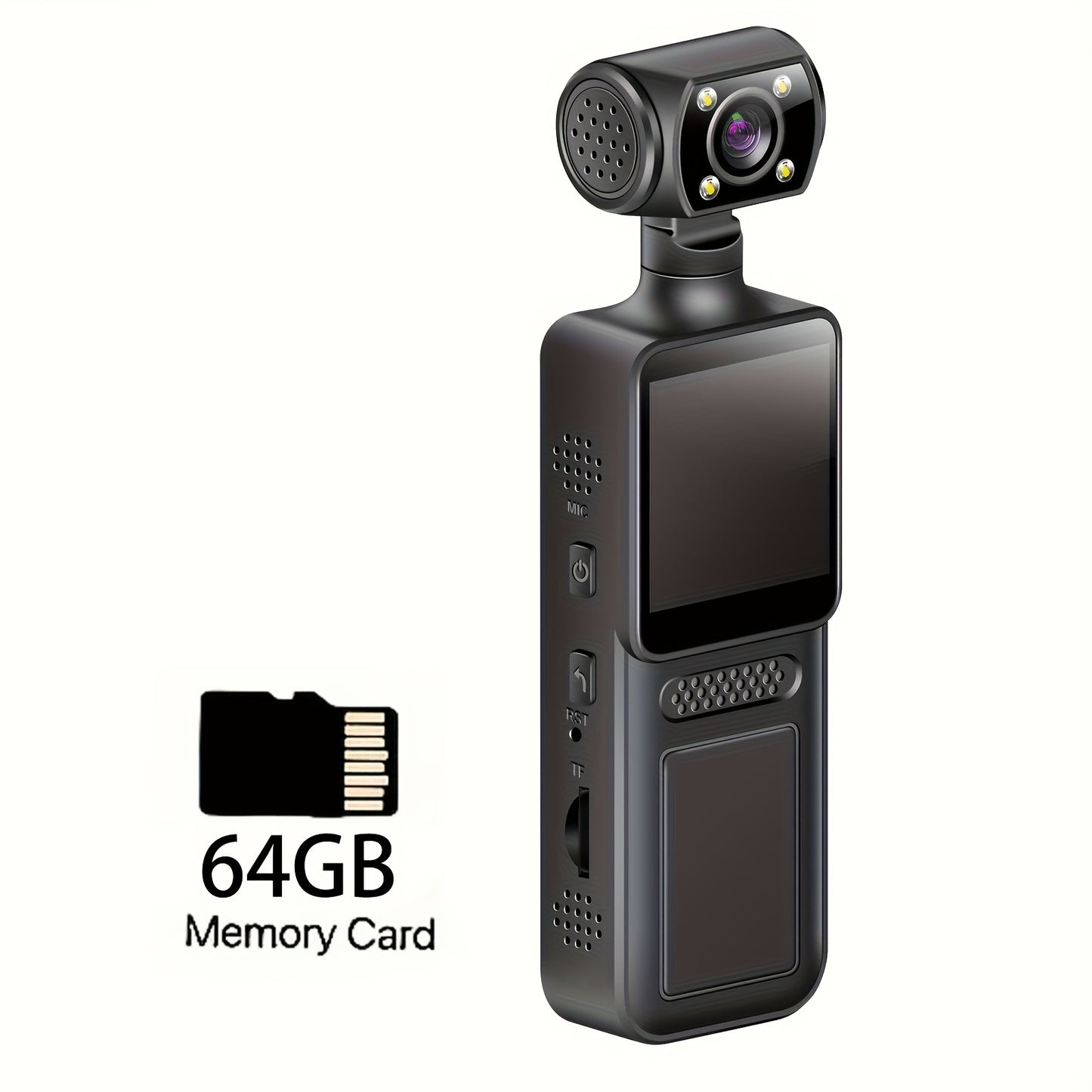 Handheld Stabilizer Pocket Sports Camera with Rotating Lens, Touch Video Recording, 180° Rotatable HD Camcorder for Action Vlogging on Skiing & Cycling, 1.3-inch Screen Portable Rechargeable Outdoor Adventure Handycam