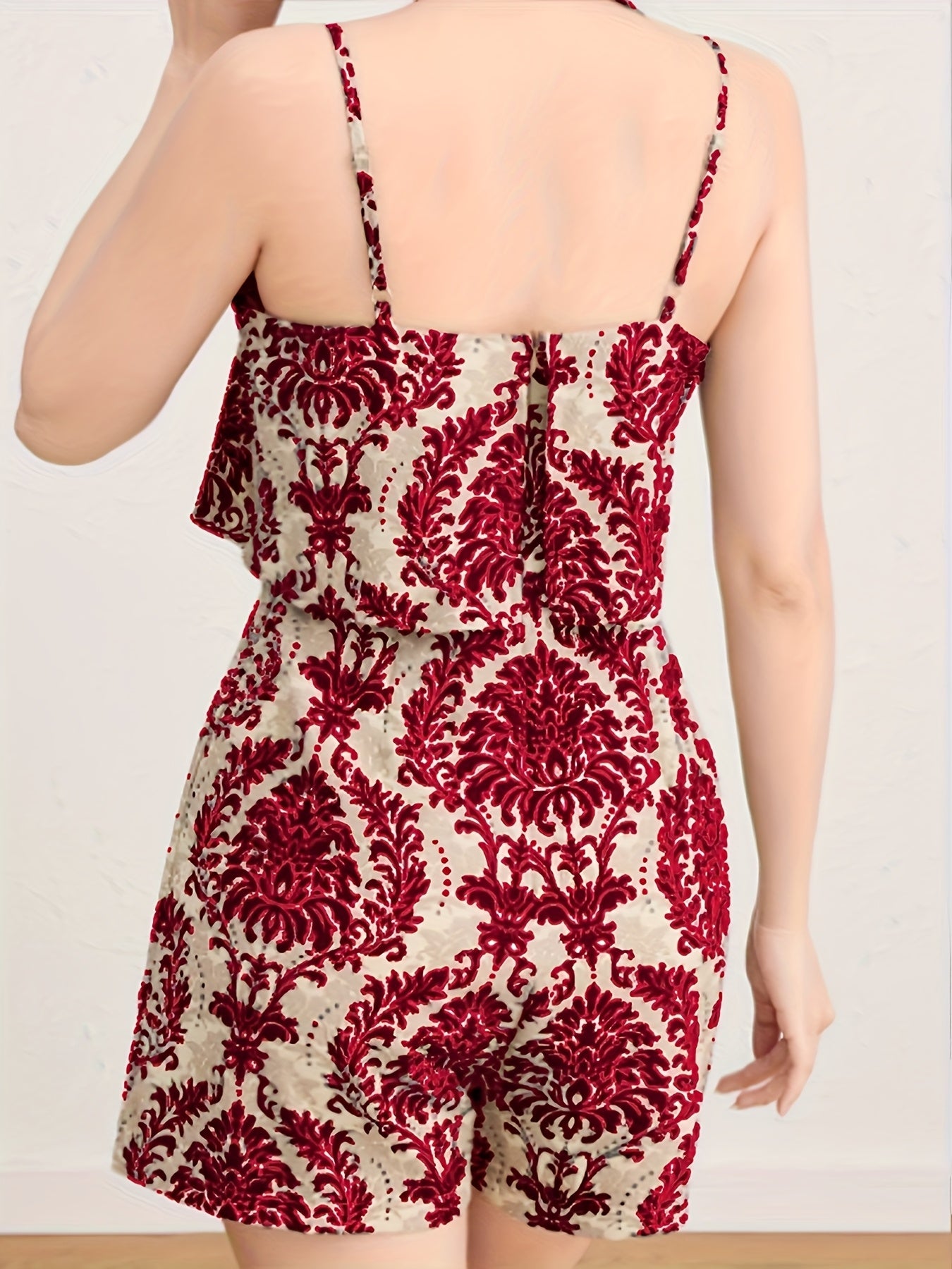 Women'S Elegant Off-Shoulder Jumpsuit - & Brown Floral Print, Backless Design, Lightweight Summer Outfit for Parties, Dates
