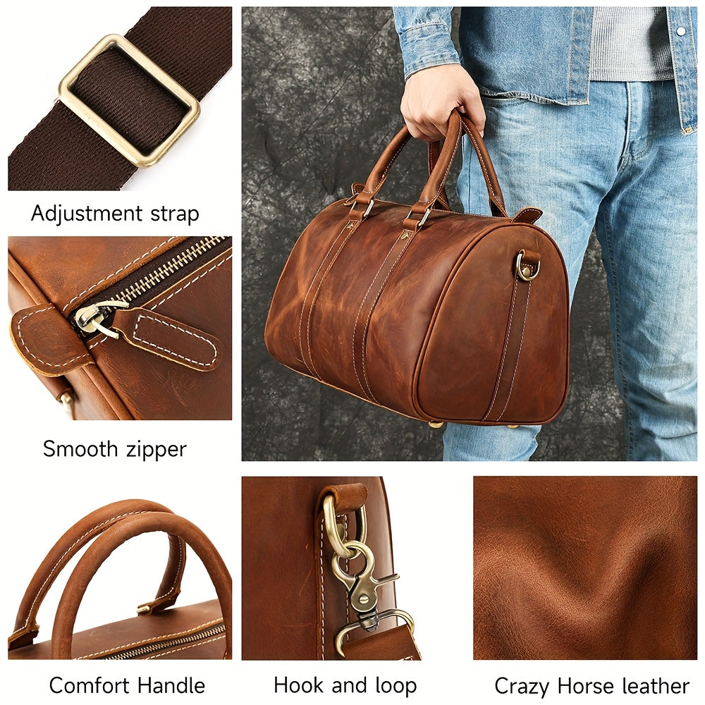 NIUCUNZH Men's Vintage Genuine Genuine Leather Tote Bag - Adjustable Shoulder Strap, Multiple Compartments, Durable Head Layer Genuine Leather for Business Commuting & Travel (Light Brown/Dark Brown/Black), Office Accessory,
