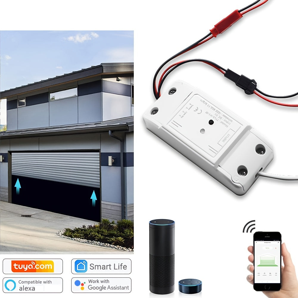 Wifi Switch Smart Garage Door Opener Controller, Compatible with Alexa Echo, Google Home, And Smartlife/Tuya APP Control, Works with RF433 Remote Control. The Tuya Smart Garage Door Opener Can Control Swing And Sliding Door M