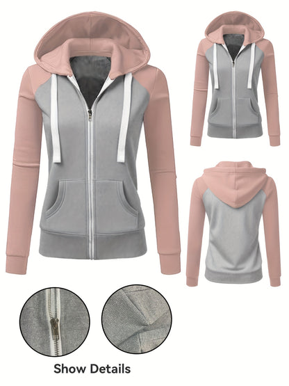 Women's Elegant Zip-Up Hooded Jacket - Slim Fit Winter Coat with Full-Zip Front Closure, Side Pockets - Machine Washable Outerwear for Office, Casual, Formal Events - Available Now!, Office Wear, Sleek Design, Soft Fabric, Fa