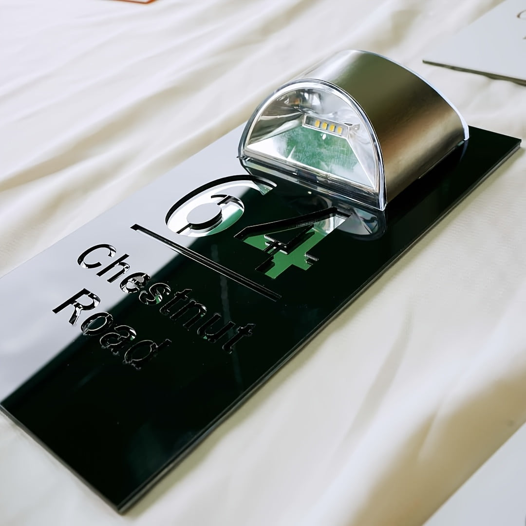 Customizable Text Solar-Powered Double-Layer Acrylic Door Sign - Golden and Silvery Dual-Layer Acrylic Design - Suitable for Companies, Homes, Apartments, Bars, etc. as Outdoor Entrance Street Address Wall Decor