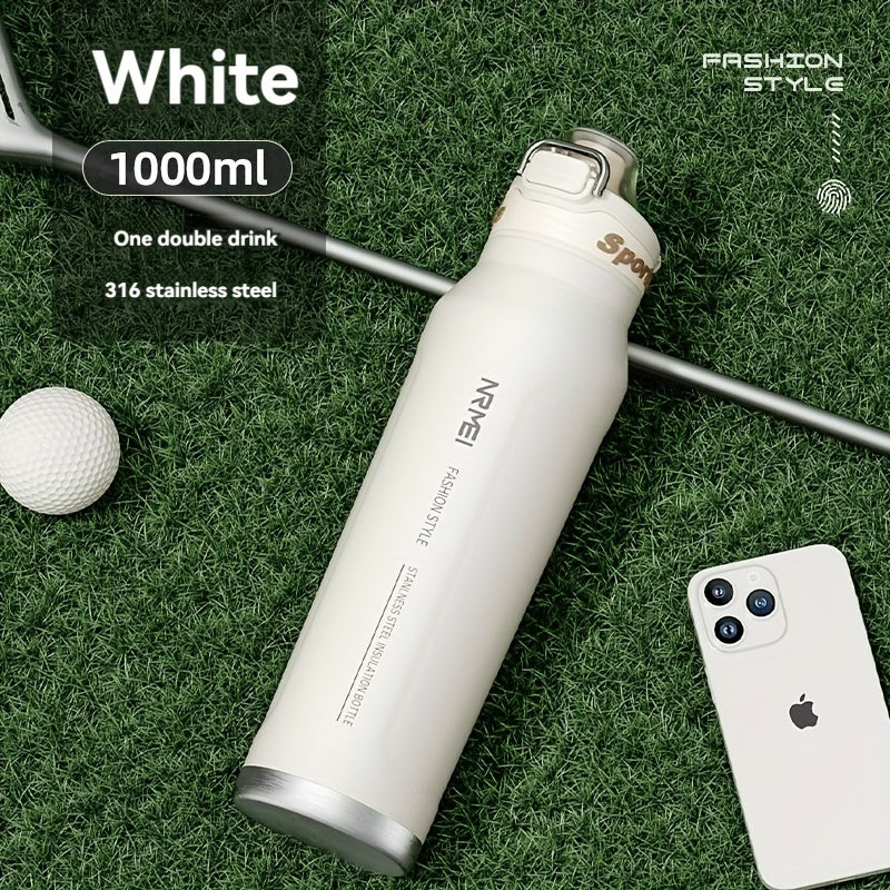 NRMEI Stainless Steel Water Bottle - 12-Hour Heat Retention, 24-Hour Cold Retention, Leak-Proof & BPA-Free with Portable Handle and Dual Drinking Cups, Perfect for Outdoor Cycling, Camping, Hiking, Valentine's Day, Mother's D