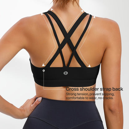 LEOQ Women's Slim Fit Yoga Sports Bra - Elegant Cross-Back Design, Mint Green Nylon Spandex Blend, Removable Pads, Medium Support for Fitness & Yoga, LEOQ