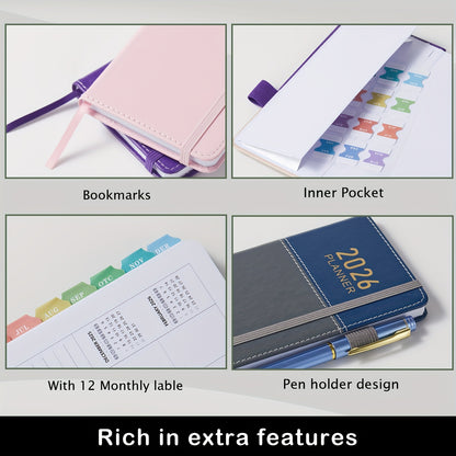 2026 Compact Planner, January 2026-December 2026 Weekly Monthly Calendar in Small Size, Fits in Wallet, 9.65 cm X 17.78 cm, with Elastic Band, Pen Loop, Suitable For School Home Office, Halloween Gift