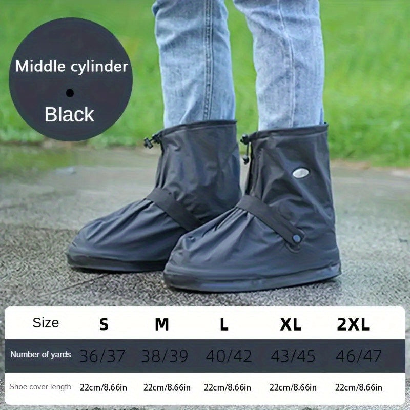 Adults & Students Universal Waterproof Anti-Slip Short Rain Boot Covers - White PVC Thickened Durable High Elasticity Zipper Design One-Touch On/Off, Outdoor Travel Rain Snow Dirt Reusable Hand Wash No Dry Clean Essential Stu