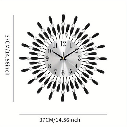1pc 14.56 Inch Black Small Wall Clock For Living Room Decor, Modern Metal Wall Clocks For Kitchen Bedroom Office Decor, Non-Ticking Quiet Wall Clock Easy To Read