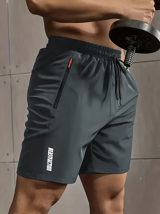 Men'S Summer Casual Shorts, New Fashion Loose Fit Sports Running Fitness 5/4 Pants, Polyester, Zipper, Print Pattern, Slight Stretch Fabric, 120g/m², Woven, with for Men
