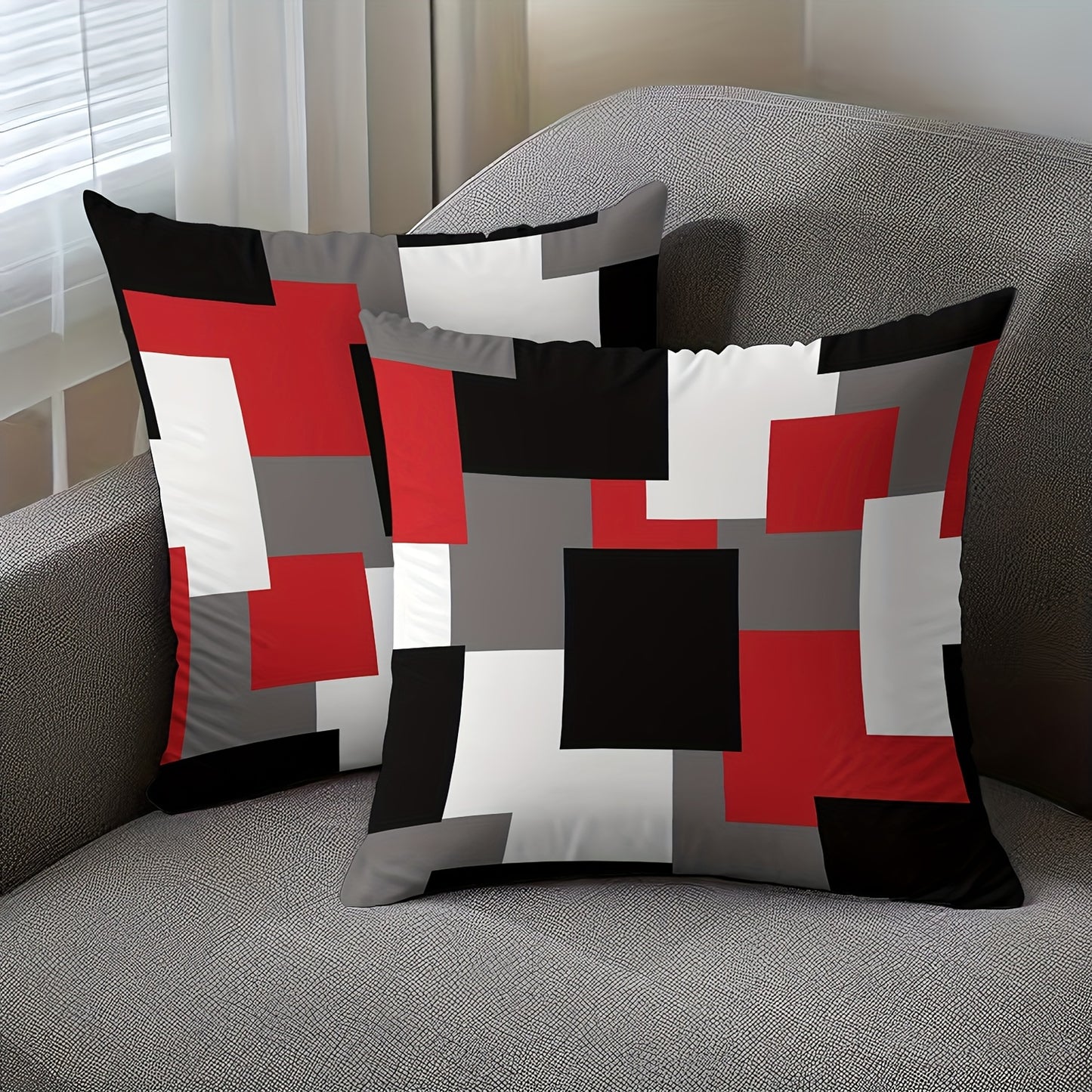 2pcs Modern Geometric Throw Pillow Covers, 45.72x45.72 cm, Dual-Sided Design, Soft Polyester, Zip Closure - Perfect for Living Room & Bedroom Decor (Inserts Not Included)